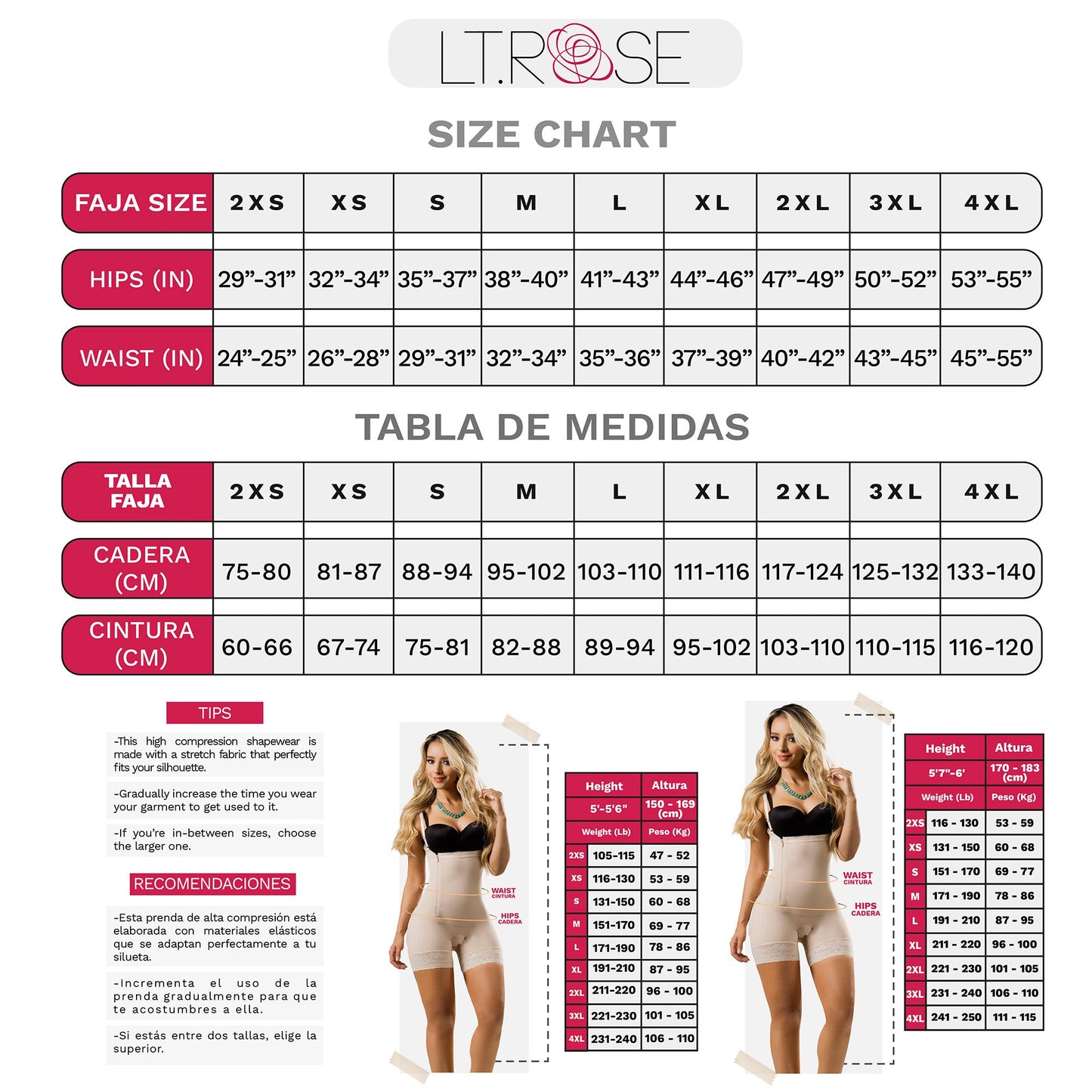 LT.Rose 21427 | Shapewear Bodysuit Thigh Lenght Open Bust Colombian Faja for Women | Daily Use - Pal Negocio