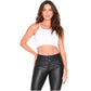 Faux Leather Mid-Rise Jeans for Women – Stylish & Comfortable Fit