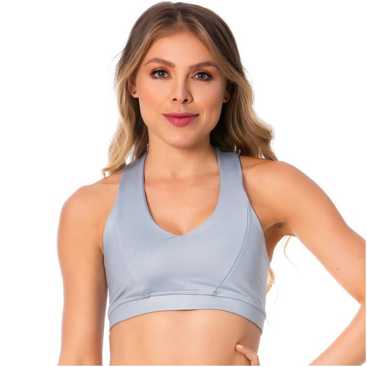 Criss-Cross Silver Sports Bra for Women – Stylish, Supportive & Sweat-Wicking