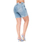 High-Rise Denim Butt Lifter Shorts – Distressed Jean Shorts