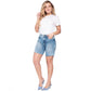 High-Rise Denim Butt Lifter Shorts – Distressed Jean Shorts